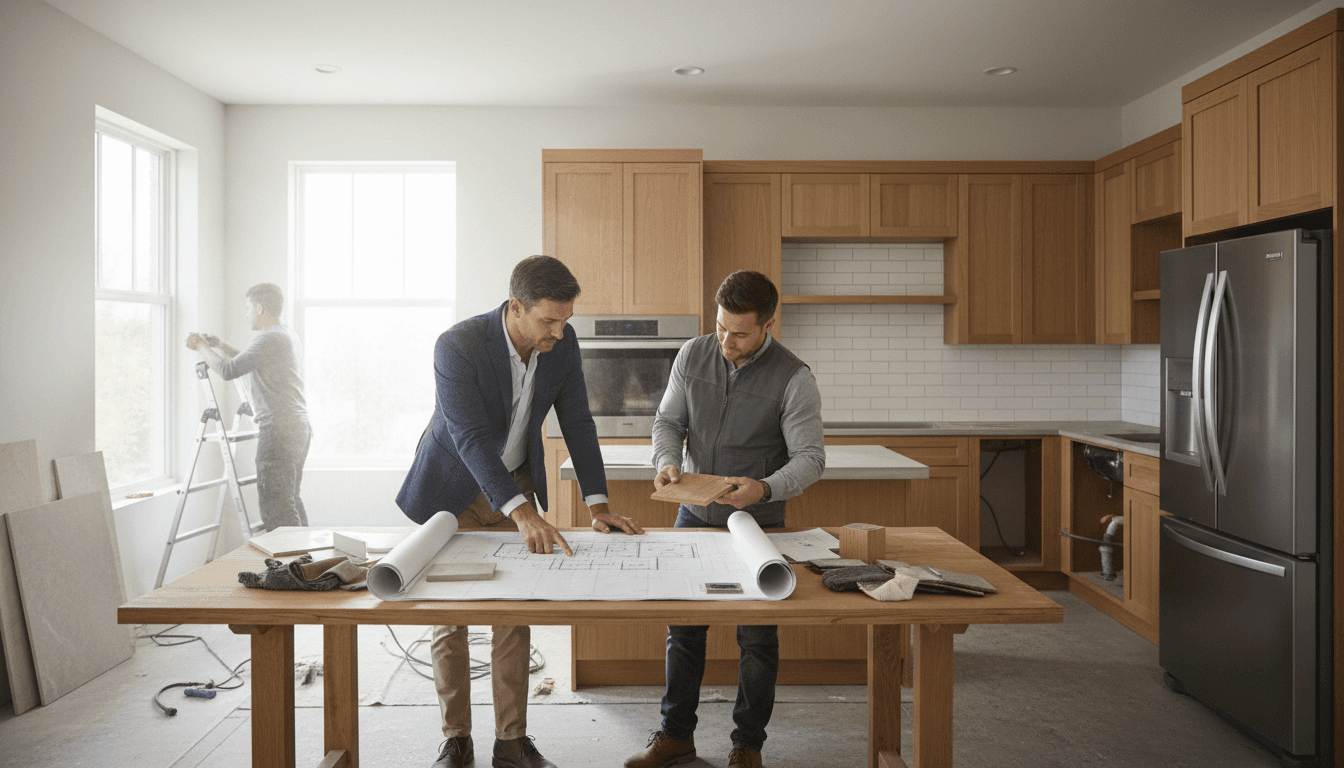 York GC team member discussing renovation plans with homeowner in a bright kitchen