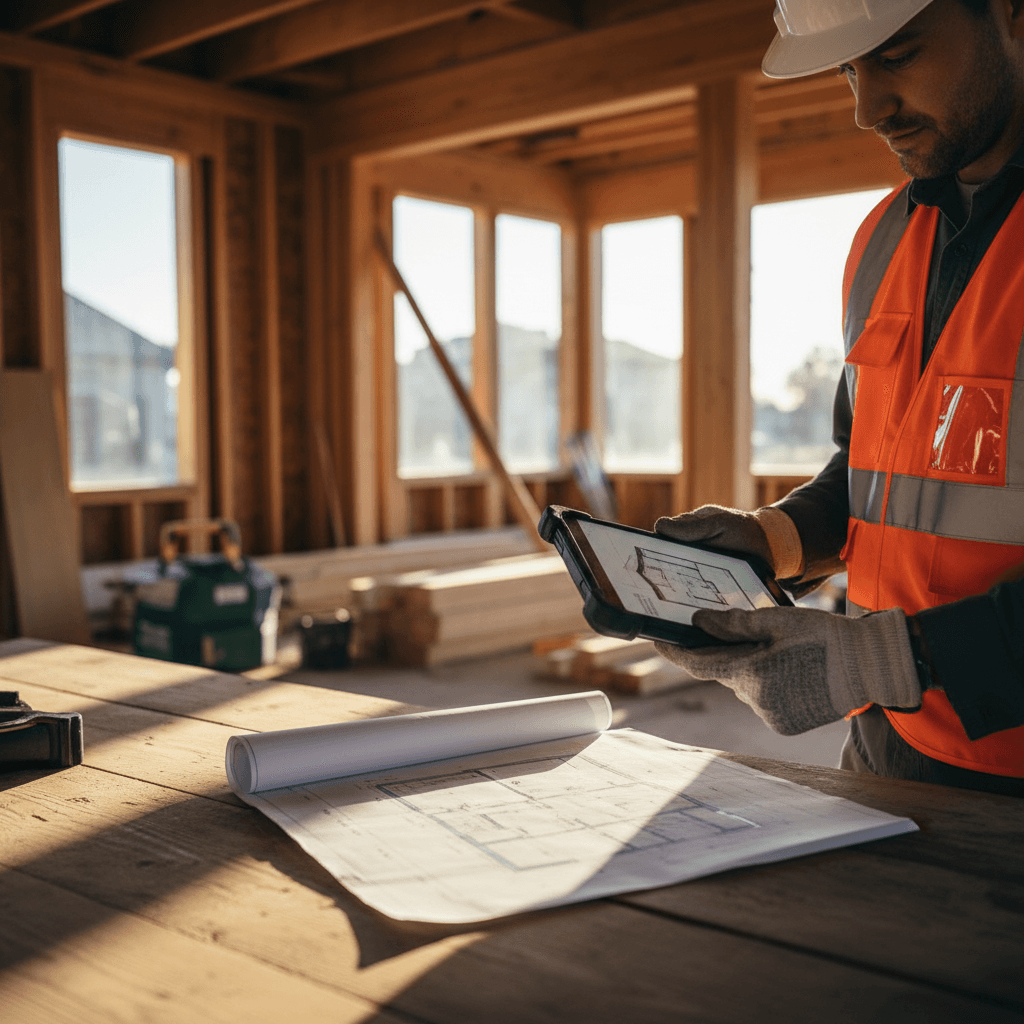 Contractor reviewing renovation project plans